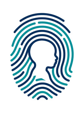 Fingerprint icon with child's head profile isolated on transparent background