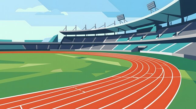Professional athletic stadium with red running track and green field.