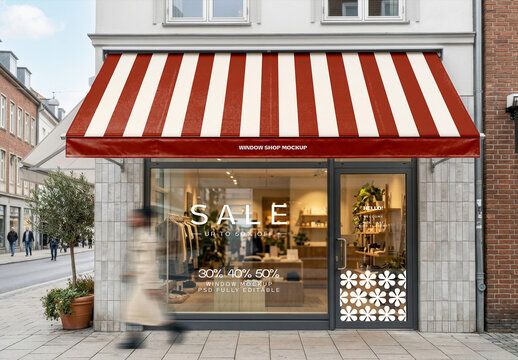 Storefront Window Shop Mockup with Awning