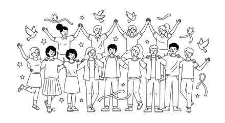 Obraz premium Diverse Group of Young People Standing Together for Peace
