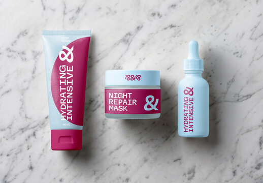 Skincare Packaging Set Mockup on Marble
