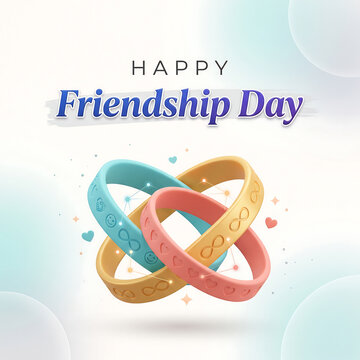 Three interlocking colorful bracelets with happy friendship day text with bracelets symbols celebratory interlocking silicone illustration with celebration