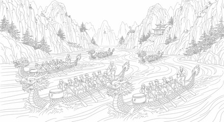Obraz premium Dragon Boat Festival Racing Line Art Illustration