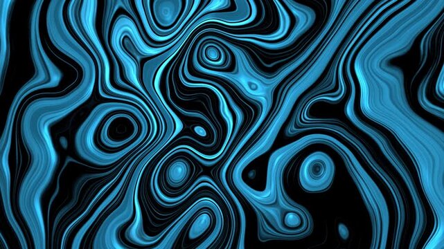 Abstract blue liquid marble background featuring smooth flowing organic waves and glossy fluid contours on a dark backdrop. A modern and seamless motion design ideal for technology and presentations