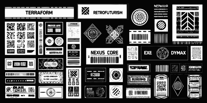 Rectangular Labels And Geometric Shapes A White Vector Illustration Collection On A Dark Background