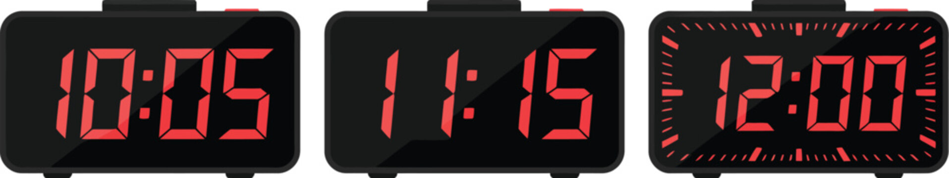 Digital Alarm Clock Icon vector illustration featuring modern electronic clocks with LED time display for interface design scheduling timer and technology applications