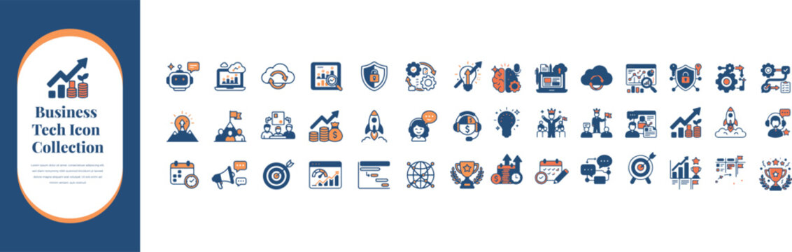 Professional business tech icon collection set with modern flat design