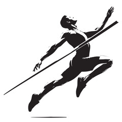 Fototapeta premium Black Pole vault Silhouette Vector, High Quality Illustration on White Background