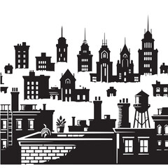 Fototapeta premium Black Rooftop city Silhouette Vector, High Quality Illustration on White Background