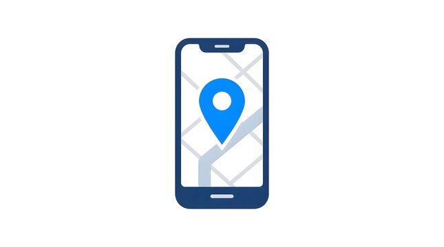 Mobile phone icon with GPS location pin on digital city map for navigation and travel concept