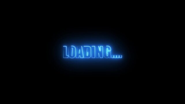 Loading Text Glowing Blue Neon Cyber Energy Progress Typography Motion Graphic
