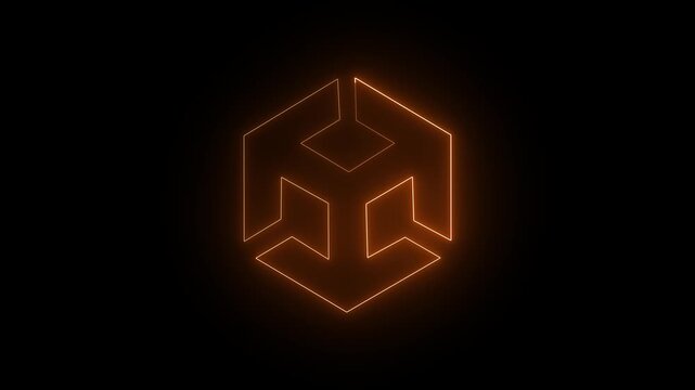 Unity icon animation by orange color on black background. 3d modeling, isometric cube with axes. BIM Technology Icon Ideal for Building Information Modeling and Architecture. 4k animation video