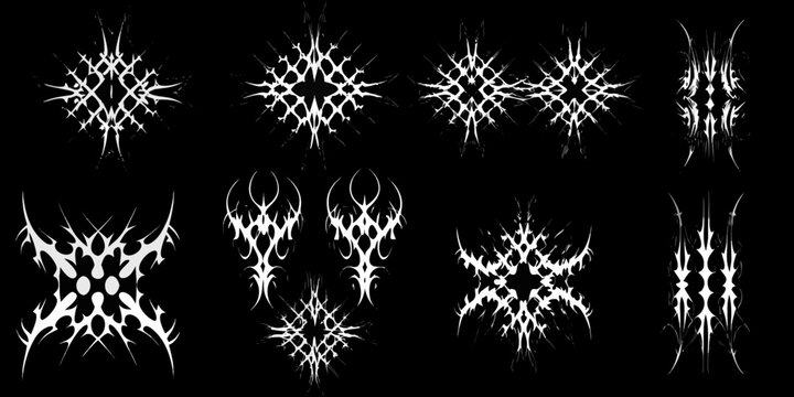 Black metal logo sigils intricate white designs on a black background graphic art collection