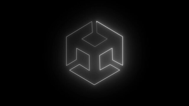 Unity icon animation by white color on black background. 3d modeling, isometric cube with axes. BIM Technology Icon Ideal for Building Information Modeling and Architecture. 4k animation video