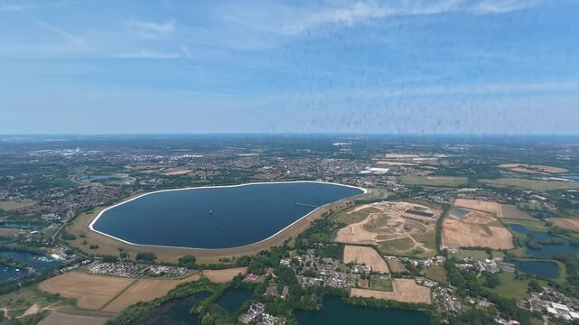 Sailing and Waterways: 4K Aerial View of the Queen Mother Reservoir, Datchet and Colne Valley, Berkshire