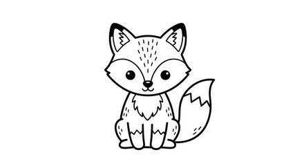 Fototapeta premium Cute Fox Coloring Page for Kids - Simple Black and White Line Art Illustration of a Sitting Baby Fox