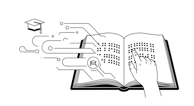 Braille Education Concept with Open Book and Graduation Cap