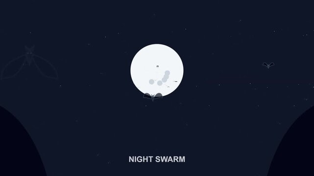 Minimalist Animation of Bats Swarming Under a Full Moon