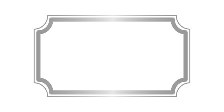 Rectangular simple and elegant shiny silvery frame with curved corners. Premium metal decorative silver gradient border frame for luxury design and branding projects. PNG vector illustration.