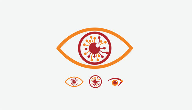 Tech security logo concept featuring an orange and red eye icon integrated with digital nodes and connection lines.
