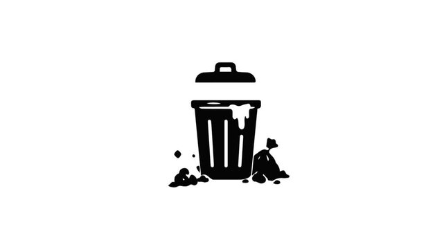 Black trash can icon animation on a white background.