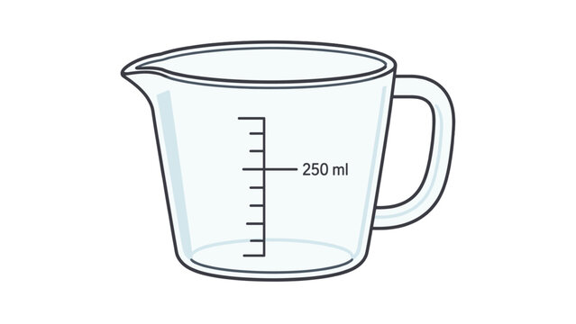 Transparent measuring cup vector illustration with 250 ml scale