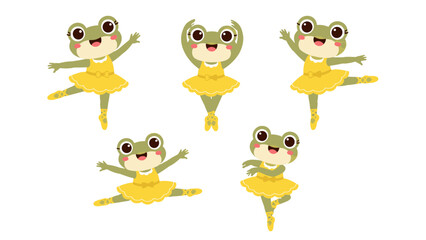 Cute frog ballerina character set in yellow tutu poses © Artstock