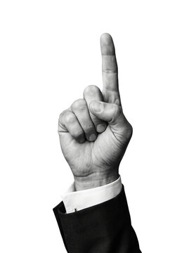 Businessman hand pointing index finger up black and white PNG transparent background