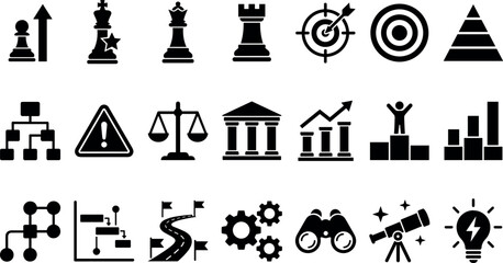 Strategic planning and corporate vision icons representing leadership goals and business direction © Abu Siddik