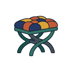 Obraz premium Colorful quilted ottoman with curved wooden legs.