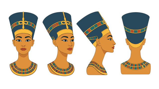 Ancient Egyptian queen portrait set in multiple views