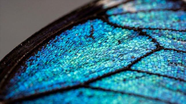 Extreme Macro of Iridescent Blue Morpho Butterfly Wing Scales with Intricate Biological Texture