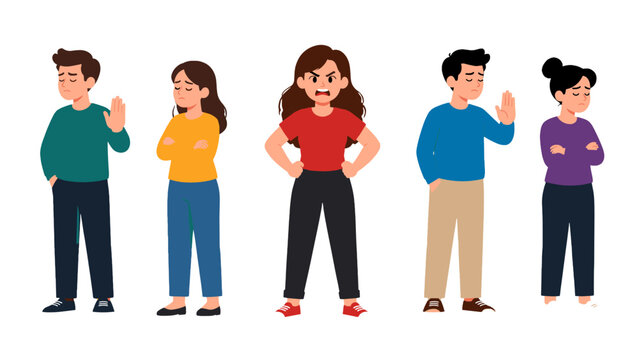 Flat vector group of upset people showing disagreement