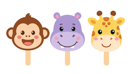Cute animal popsicle characters with monkey hippo and giraffe © Artstock
