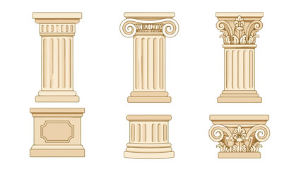 Fototapeta premium Set of classical architectural columns and decorative capitals