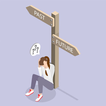 3D Isometric Flat Vector Illustration of Fixation On The Past, Obsession With The Past Idea.