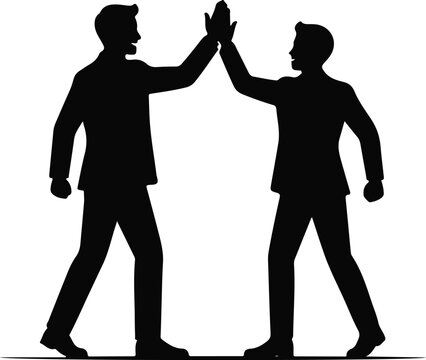 Two Businessmen Giving High Five Silhouette Vector