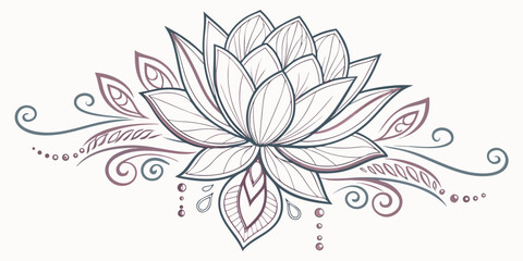 Obraz premium Decorative lotus flower ornament with swirls and ornate line details, ornament