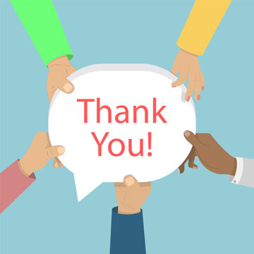 3D Isometric Flat Vector Illustration of Thank You, Diverse Multiracial Hands Holding Thank You Paper.