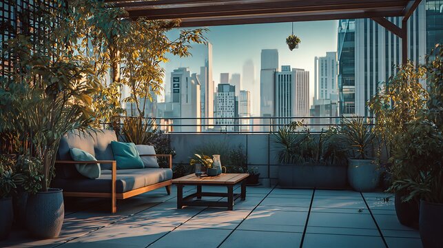 Modern glass building exterior with urban city skyline reflection and trees