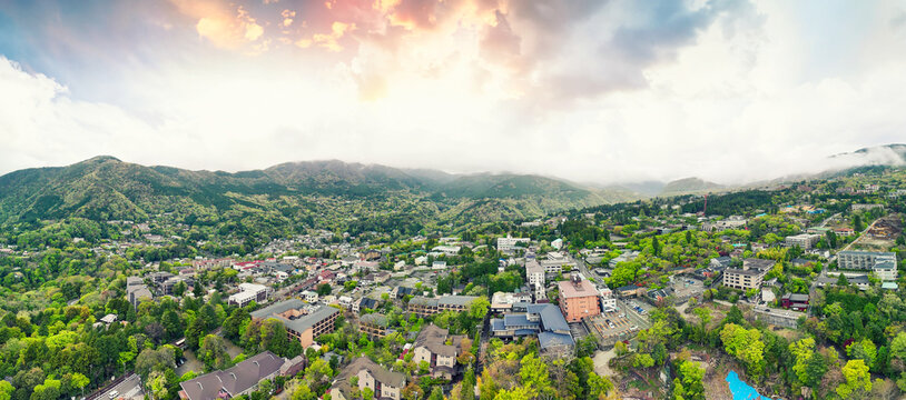 Gora Hakone Japan aerial view of mountain resort hot springs