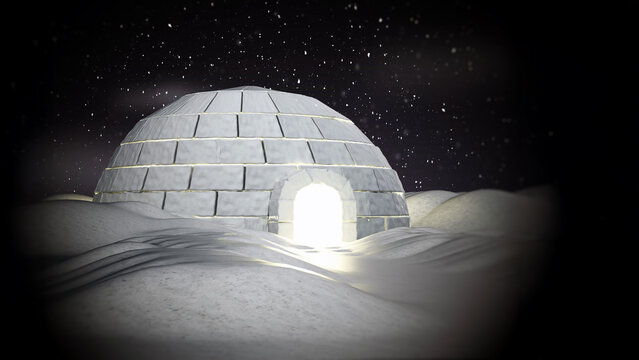 Igloo standing on snowy plane. 3D illustration