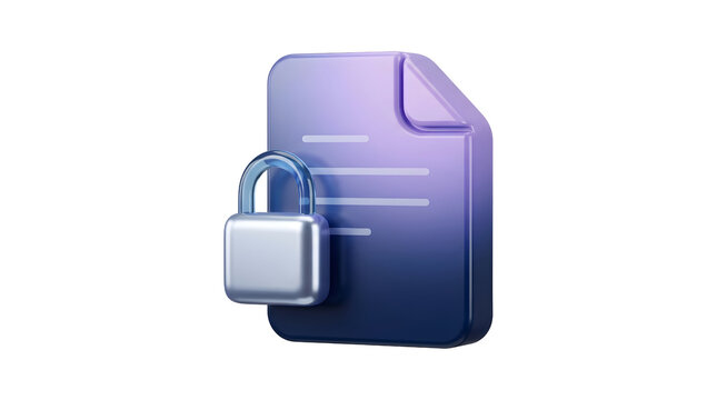 Secure Document with Padlock Icon Isolated on Transparent Background