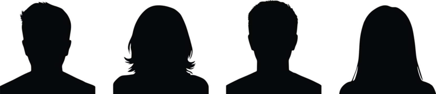 Four Silhouette Head and Shoulder Profiles of People on White Background forward silhouettes
