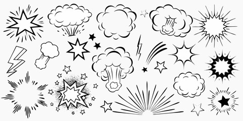 Comic explosion effect set black and white vector illustration collection © Huraya