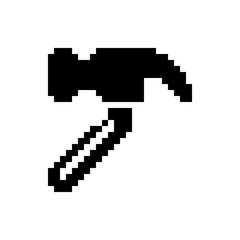 Fototapeta premium Diagonal pixel art hammer icon for craft menus.