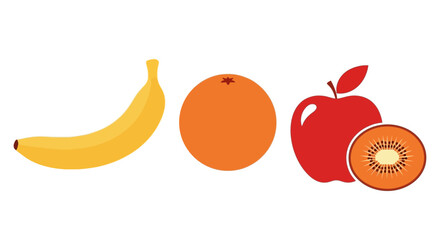 Colorful illustration of fresh fruit on white background with digital illustration banana banana orange apple digital art nutrition healthy with simple © Asim