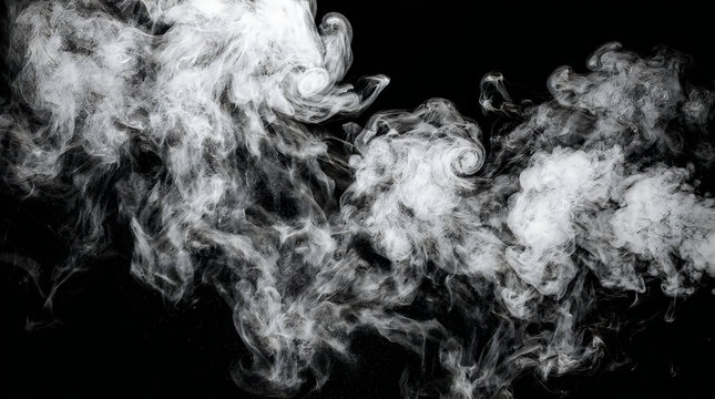 White smoke or ink swirling in black water creating abstract shapes