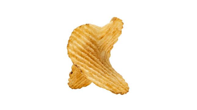 Single Ridged Potato Chip with Bite Mark Isolated on Transparent Background