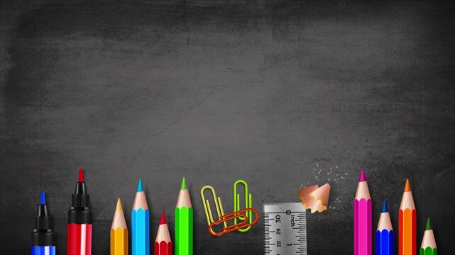 Back to School Animated Background, Colorful Education Motion Graphics with School Supplies Loop